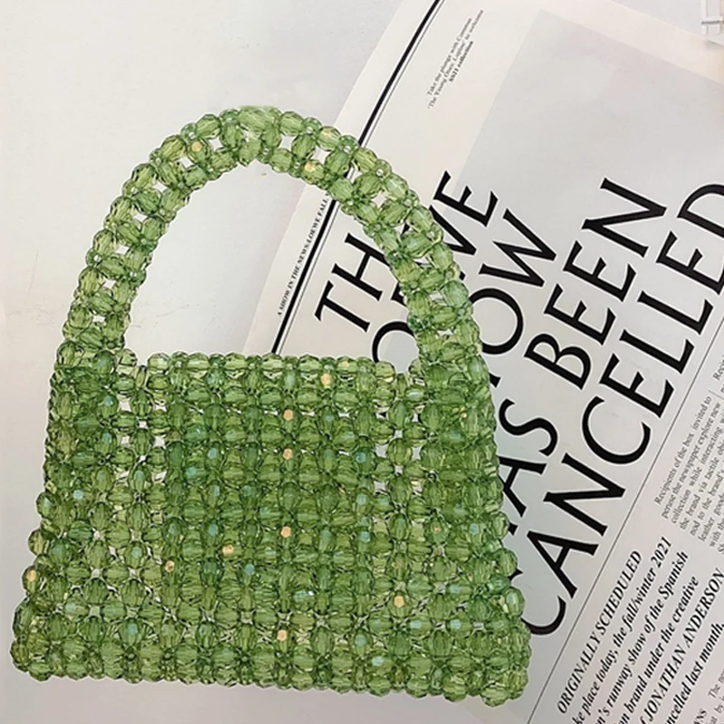 

Customized Bead Bag Hand Woven Mobile Phone Handbags Luxury Designer Green Summer Beach Party Women's Purse 2022 Crossbody Bag