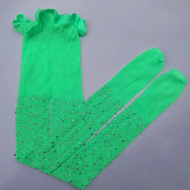 green Детские колготки в сеточку; топ с блестками для маленьких девочек; Детские сетчатые колготки с узором в сеточку; колготки со стразами; колготки в сеточку - Цвет: green