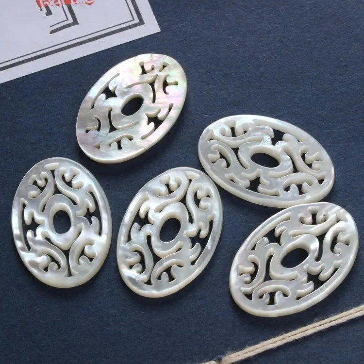 10pcs Big Size Hollowed out flower genuine mop loose pendant mother of pearl carve shell pendant