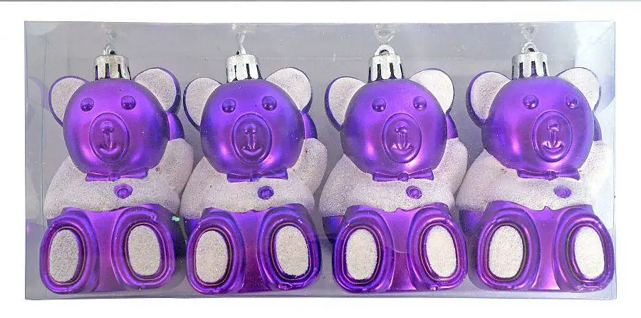 Елочное украшение Мишка 8 5 см 4 шт фиолетовый Новогодняя сказка 972305 | Дом и сад