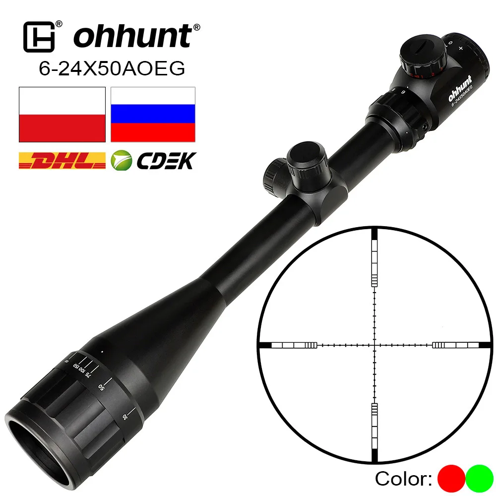 Ohhunt 6-24X50 AOEG Hunitng диапазон дальномера Reticle RG освещение с солнцезащитным оптическим
