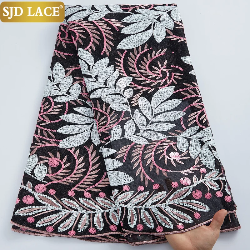 Кружевная ткань SJD A2827 маленькая эластичная с двойными блестками бархатная