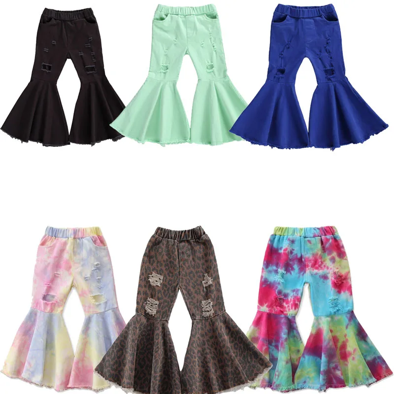 Расклешенные брюки для маленьких девочек весенне осенние клеш с дырками