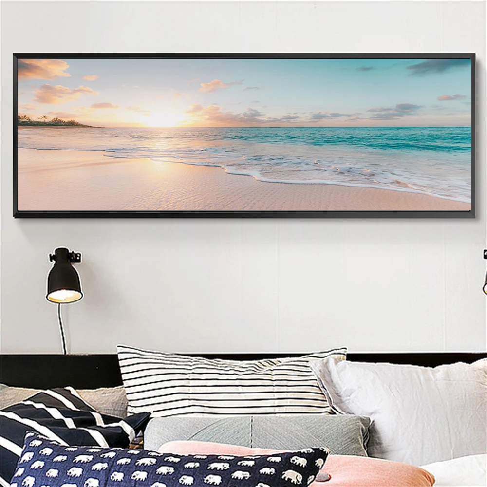 

Modern Sea Wave Beach Sunset Canvas Painting Nature Seascape Posters And Prints Wall Art Pictures For Room Decoration Frameless