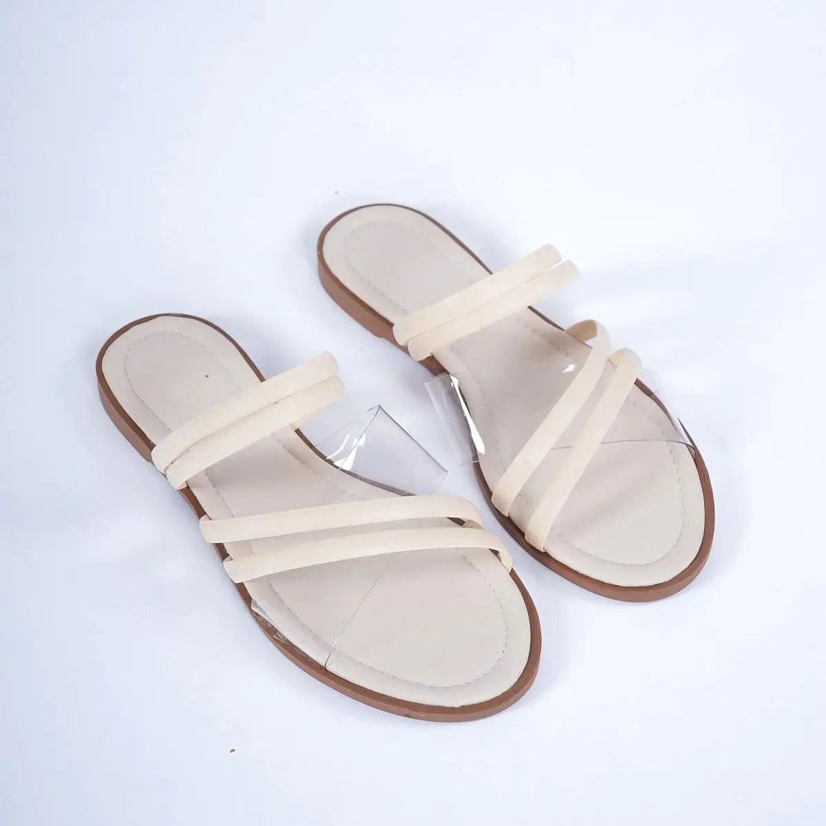 

Тапочки Basskan LV07 женские с круглым носком, модные босоножки с прозрачной лентой, плоская коричневая основа для повседневного ношения, бежевы...