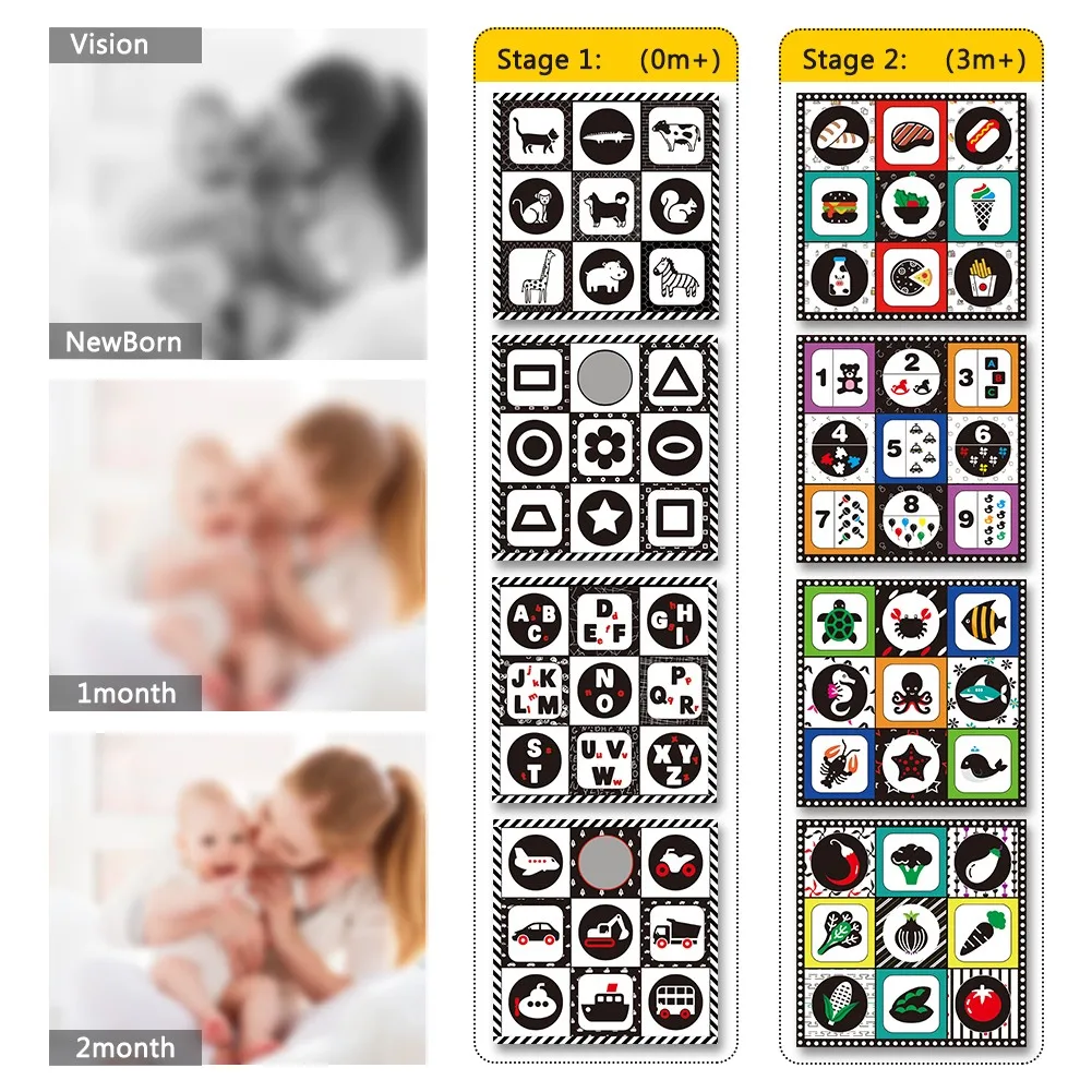 teytoy Tummy Time Floor Mirror Double High Contrast Pat Activity Mat Black and White Baby Crinkle Toys with Teether -Pack of 4 | Игрушки и