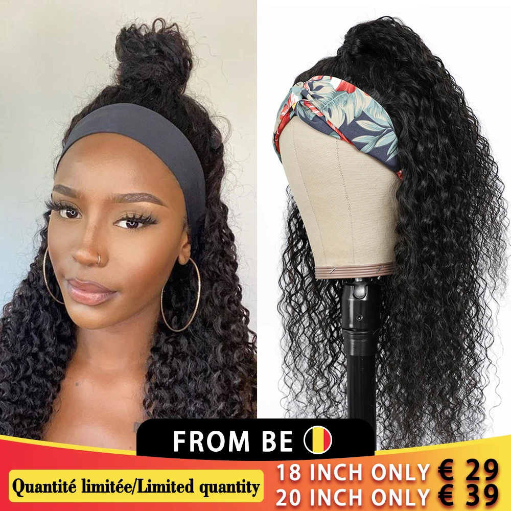 

Curly 100% Real Human Hair Headband Wig Brazilian Headband Wigs 150% Remy Headband Wig Human Hair With Free Headbands For Women