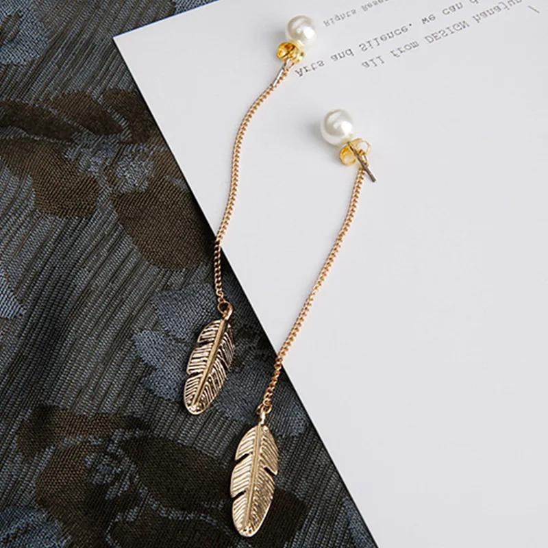

Summer Pearl Ear-Rings Women Fashion 2022 New Temperament Versatile Simple Long Leaf Earrings for Girl Jewelry Gift