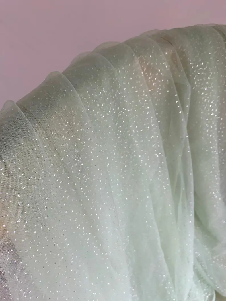 

Light Green Tulle Fabric With Glitters For Veils