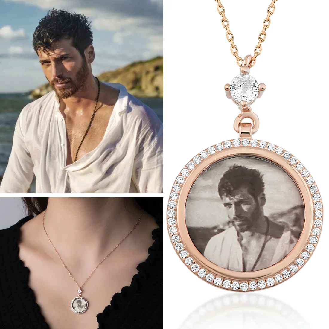 

Can Yaman серебряное ожерелье для женщин девушек и Can Yaman фанатов потрясающее ожерелье с Can Yaman фото медное розовое Золотое ожерелье