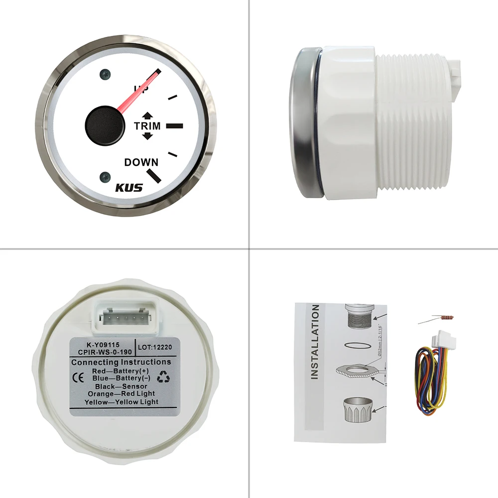 Бортовой измерительный прибор KUS Boat с красной и Желтой подсветкой 9-32 в 52 мм -