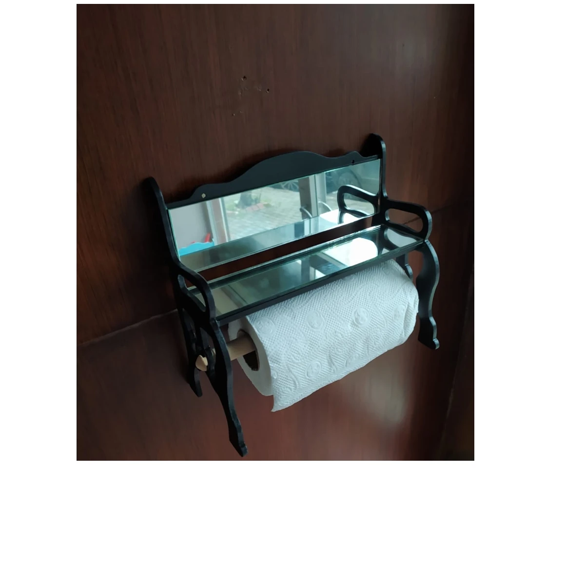 

Wooden bamboo mirror toilet paper holder bathroom kitchen wall mounted toilet paper roll holder storage container 28 * 13 * 25cm