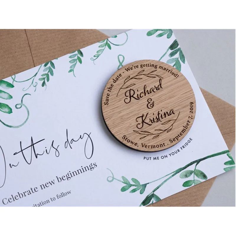 Персонализированные деревенские свадебные подарочные магниты деревянные