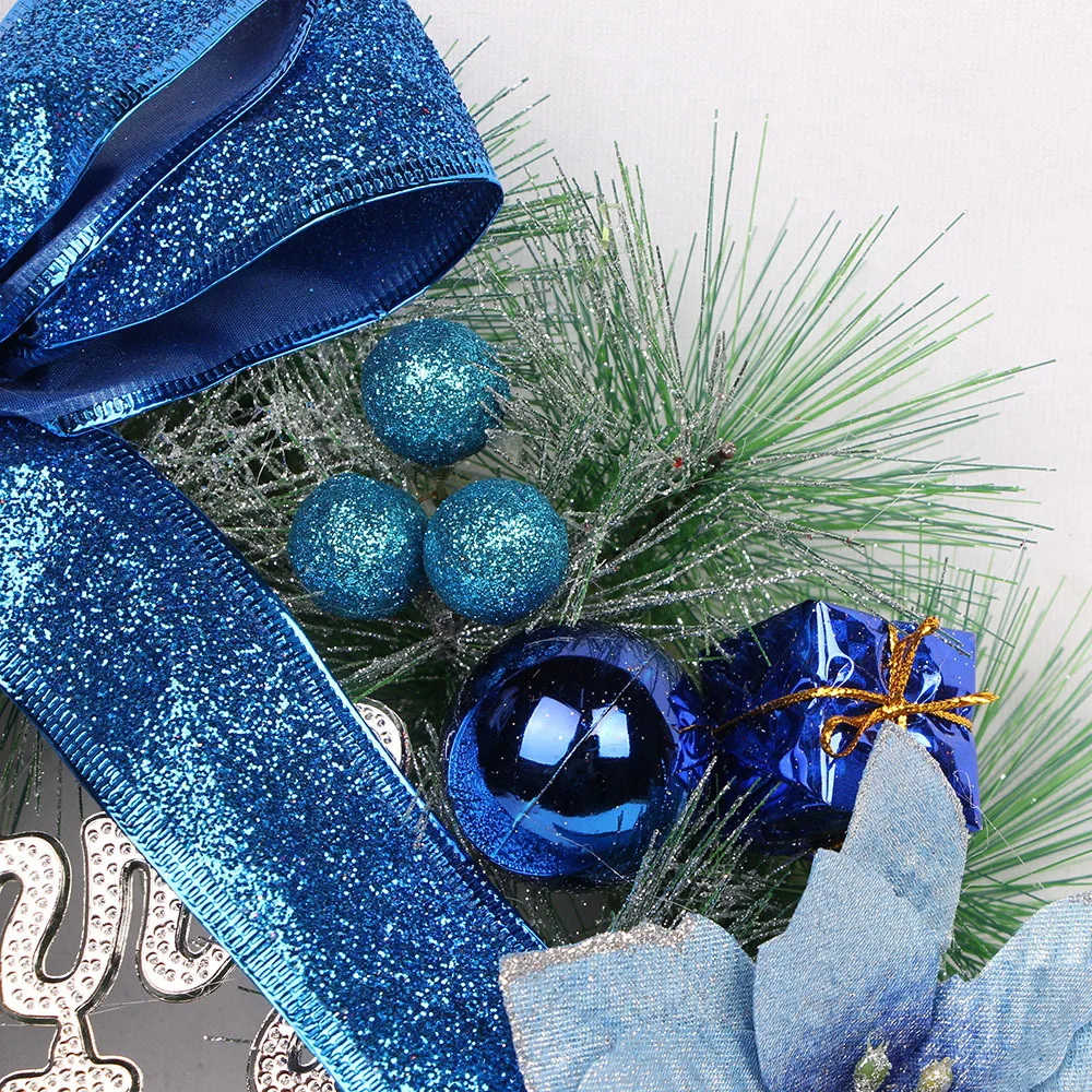 

Christmas Wreaths Decorations 40CM Artificial Christmas Wreaths with Bells Balls Bowknot and Letter Merry Christmas
