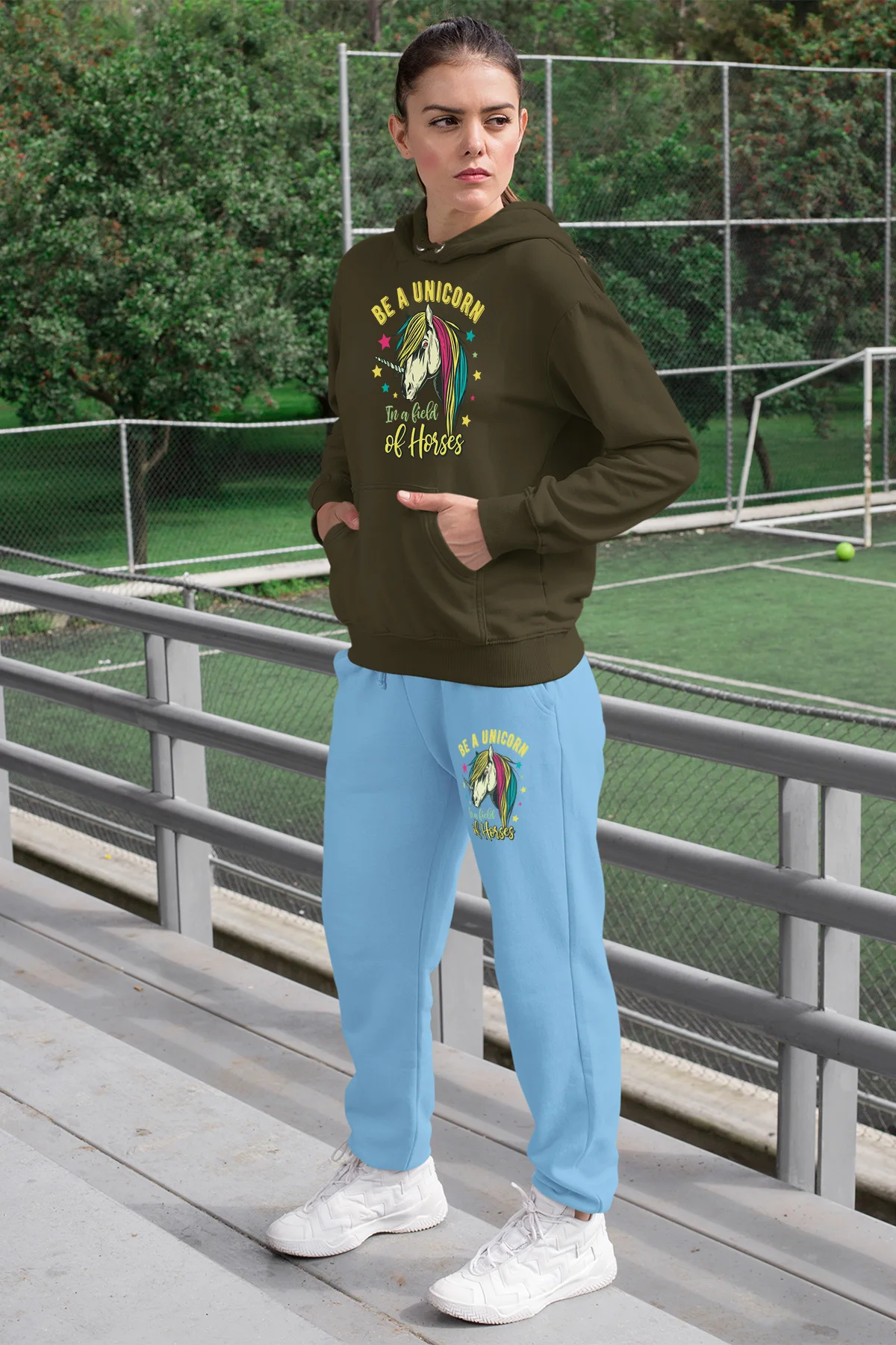 Женский спортивный костюм с единорогом Angemiel зеленая толстовка капюшоном синие