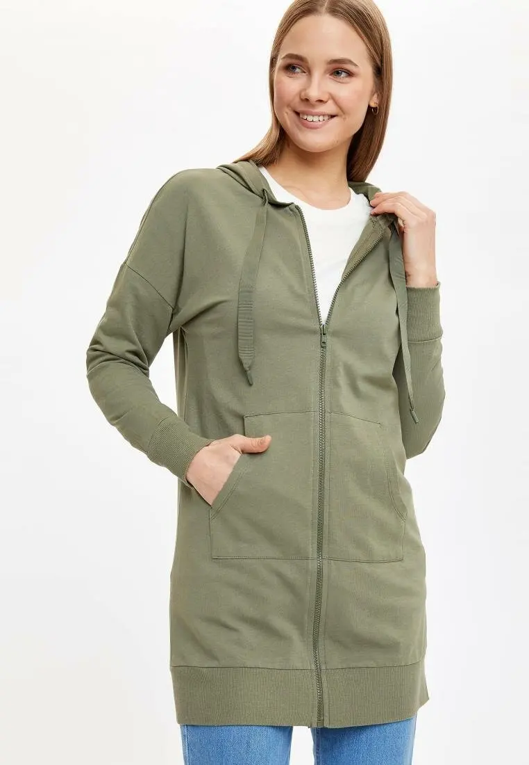 Женский трикотажный кардиган DeFacto Весенняя Повседневная Длинная толстовка с