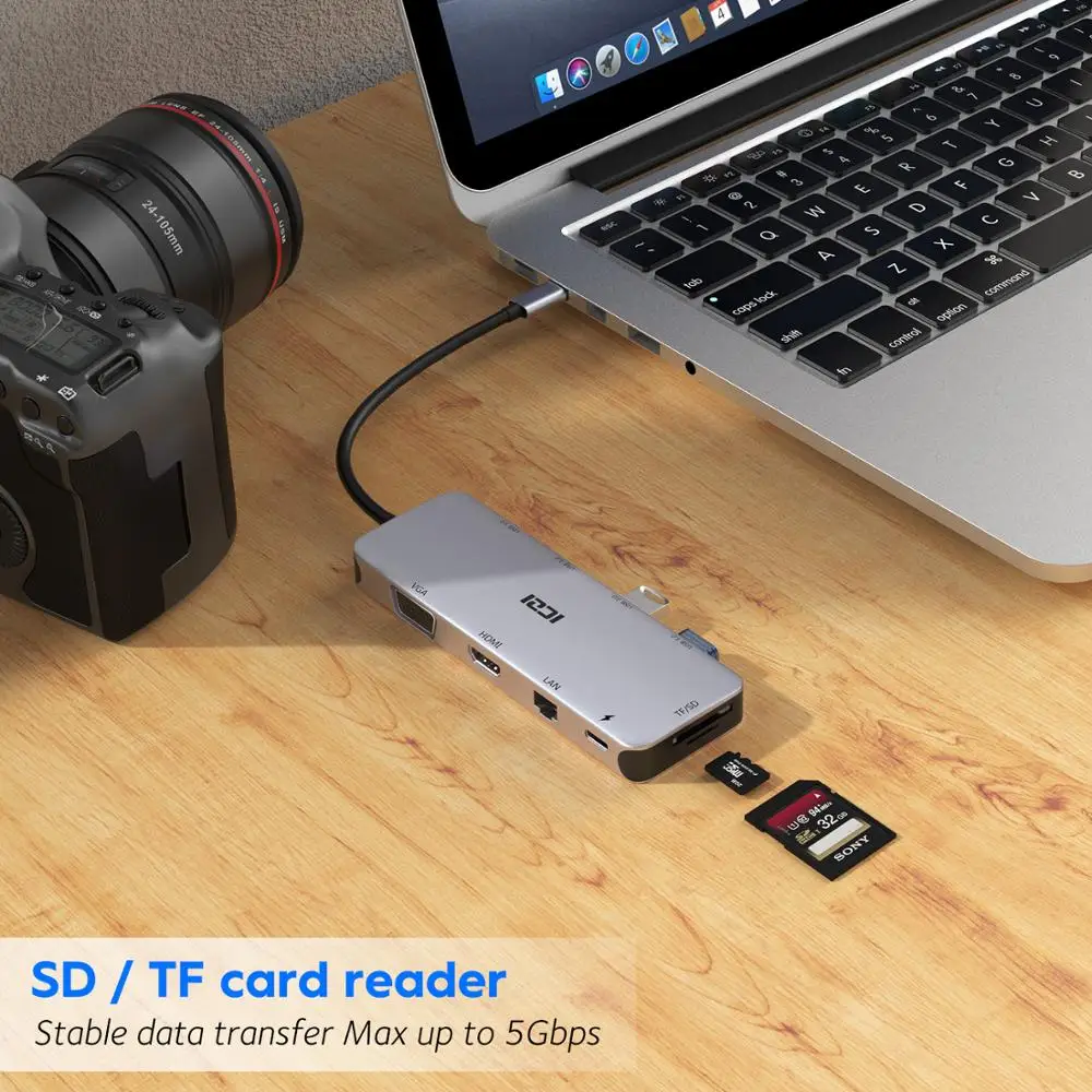 ICZI 10 в 1 USB C концентратор типа C до 4K HDMI VGA USB 3,0 кардридер Ethernet RJ45 преобразователь питания для MacBook samsung S10 S9 Huawei P30 P20 Mate 10 20