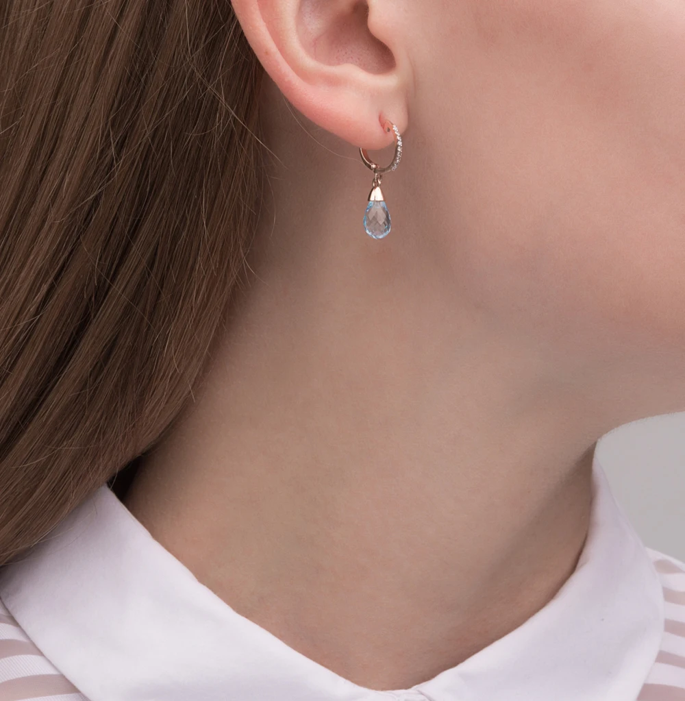 Золотые серьги с топазами и бриллиантами SUNLIGHT проба 585 | Украшения аксессуары