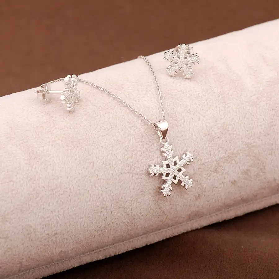

Snowflake Design Silver Double Set 1835Hand Made Silver Jewellery Set
