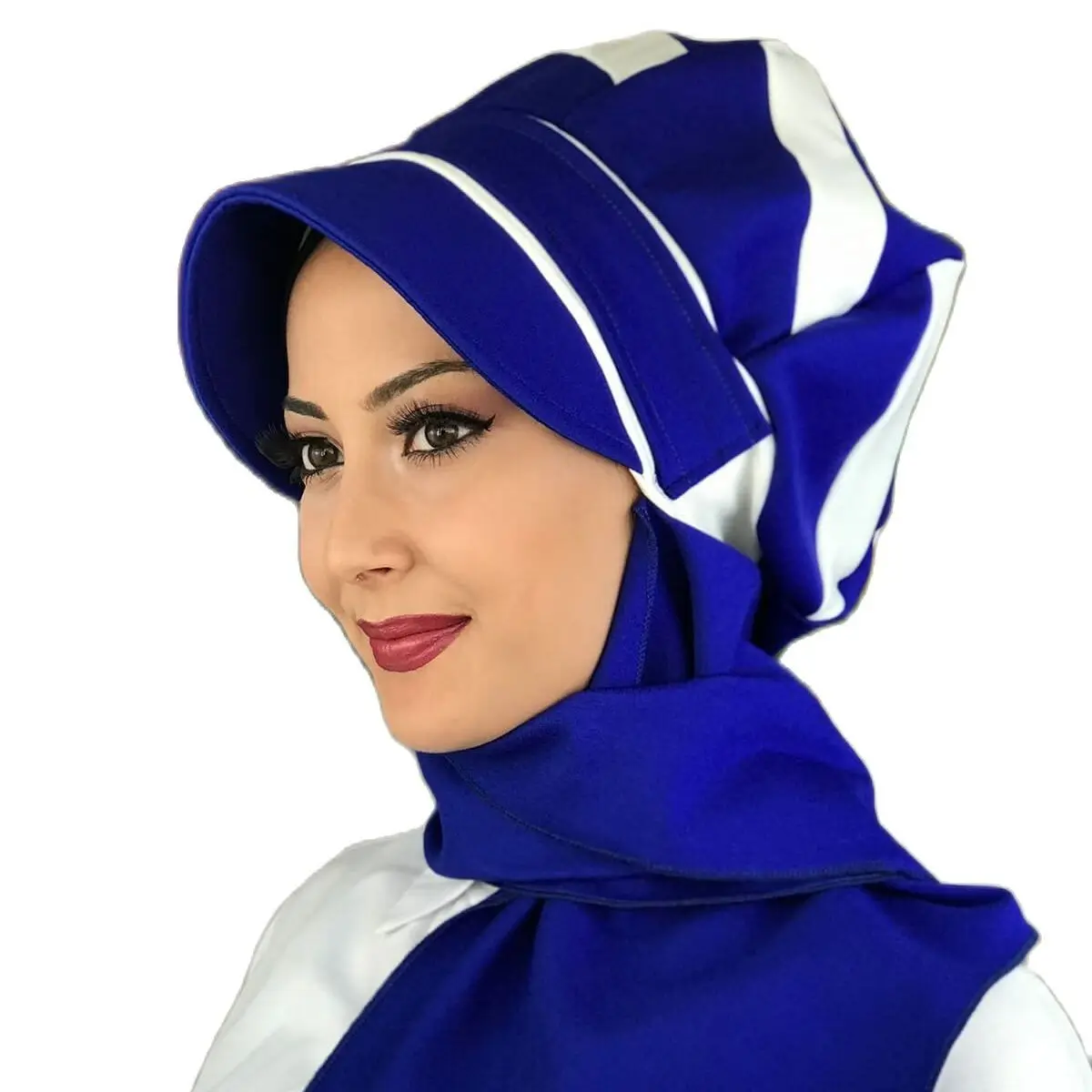 

Новый исламский модный мусульманский хиджаб для леди 2021 модная одноразмерная шапка для купания берет готовый платок BAHARLIK Saks синяя белая ша...