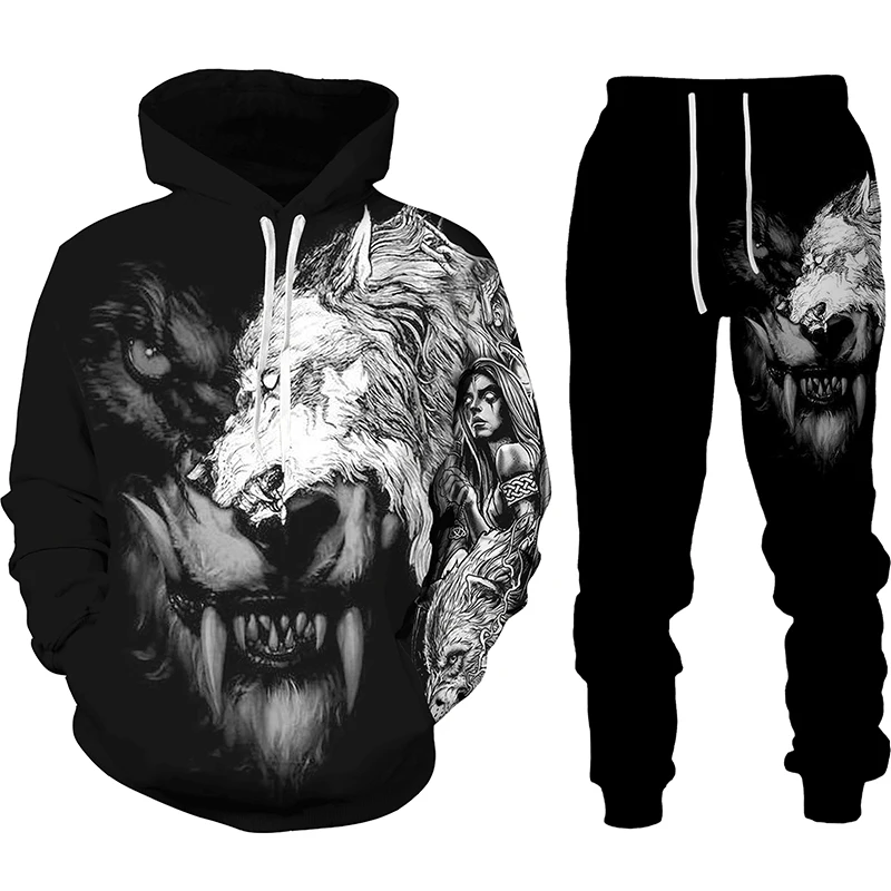 

Wolf 3d Printed Hoodie Pants Sets Male Autumn and Winter Casual Sweashirt Pullover Men Tracksuit Set Fashion Men's Clothing Suit