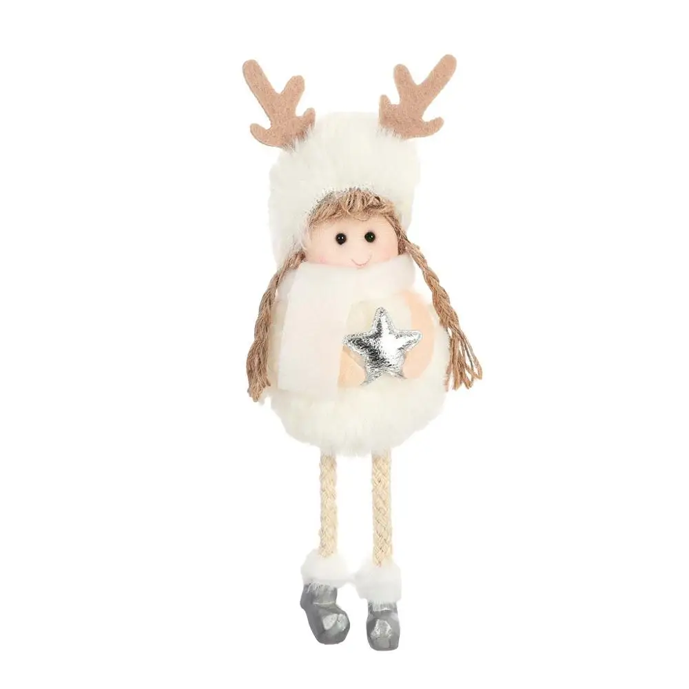 

Christmas Cute Ornaments Pink White Silk Plush Hanging Posture Doll Window Angel Decorations for Home Christmas Tree Xmas Gift