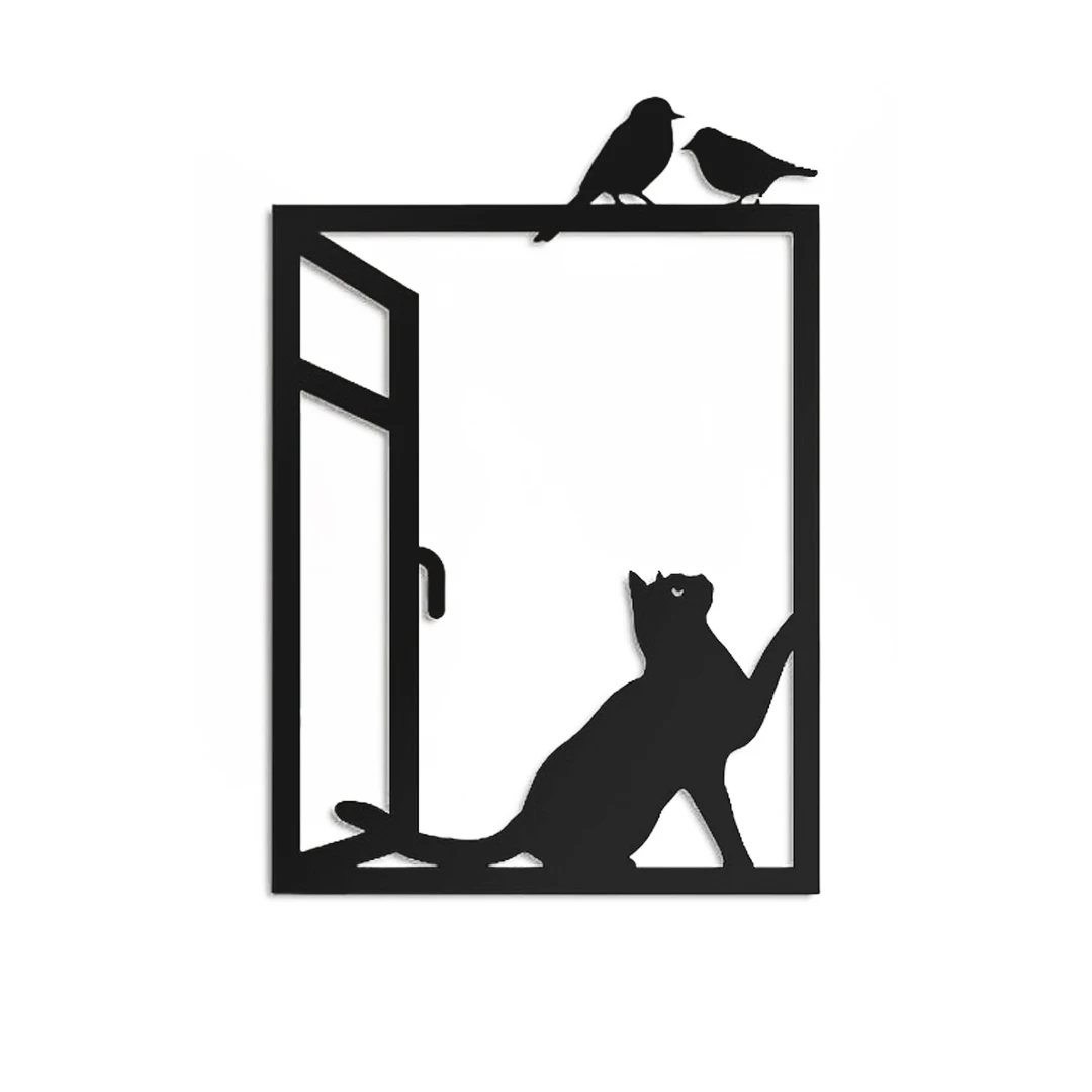 

Quality Wood Painting Cat Bird Pattern Wall Decor Home Office Living Room Kids Room Modern 2022 Minimal Scandinavian