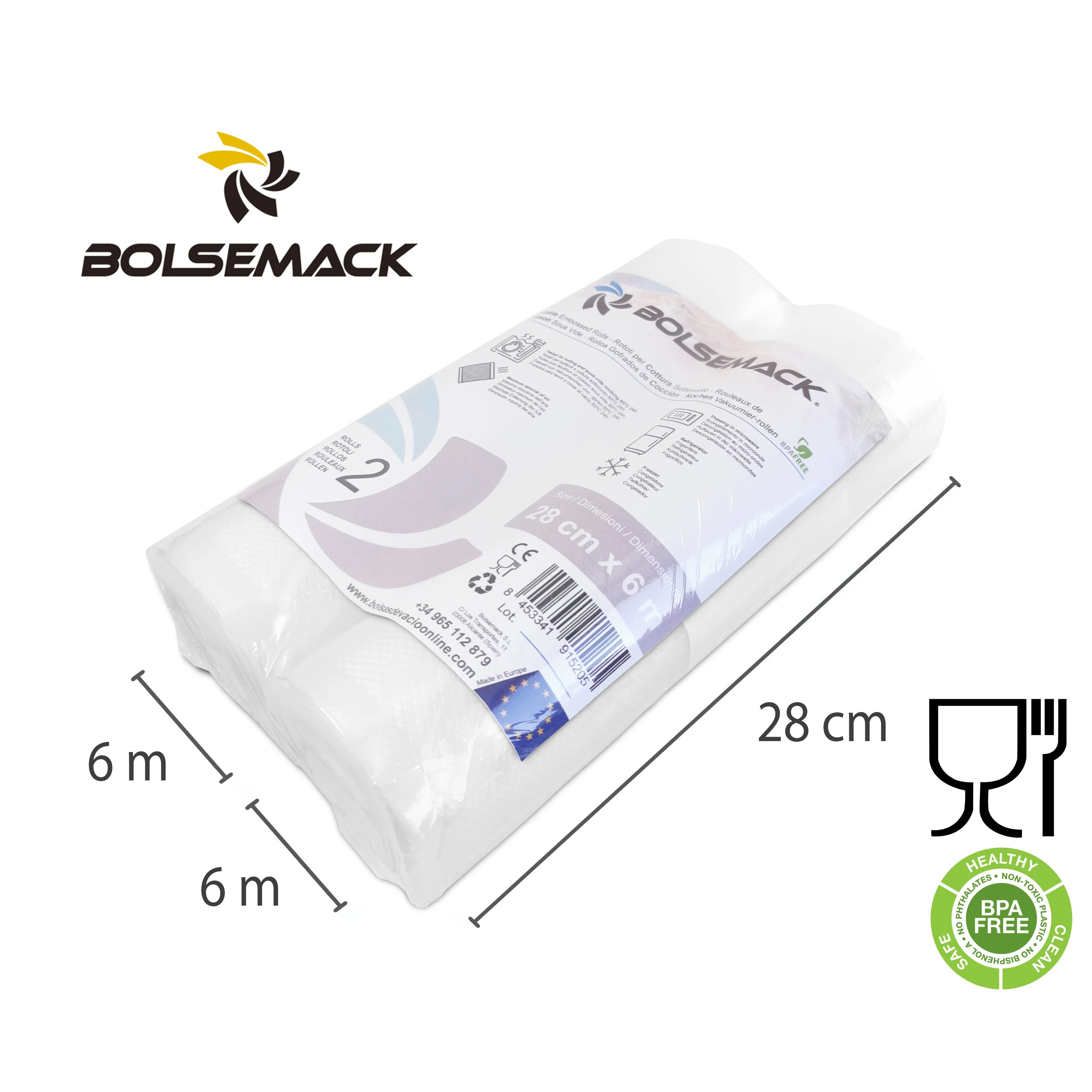 Вакуумный герметик с тиснением для хранения в рулоне 28 см х 6 метров (2 шт.)