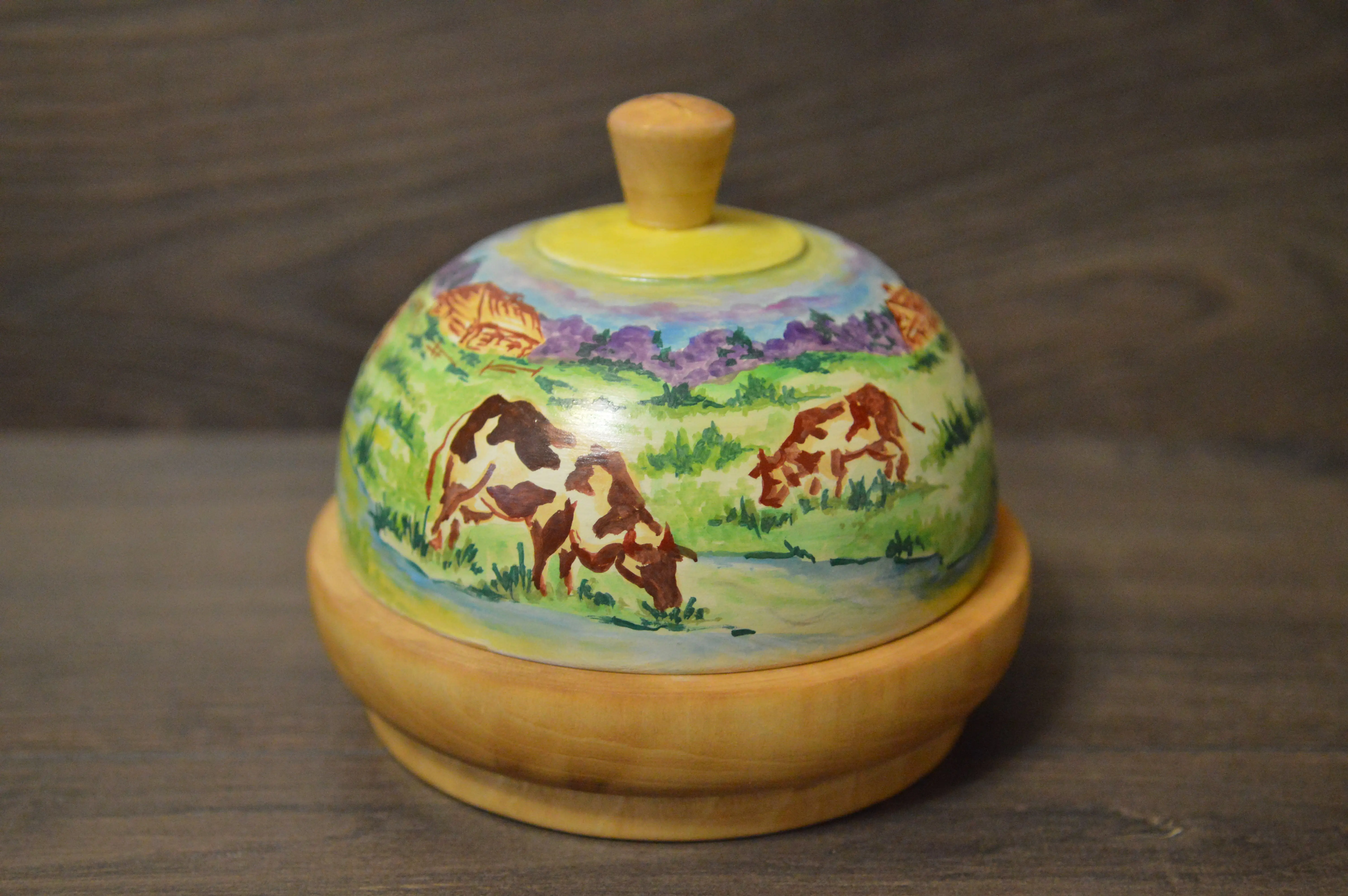 Butter dish made of natural wood Author's hand-painted Exclusive Made in Russia |