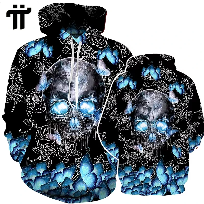

men's Hoodies 3D Skull Print Vintage Sweatshirt Harajuku Long Sleeve Top Gothic Clothes Casual Autumn Loose Hip Hop Sweater Male