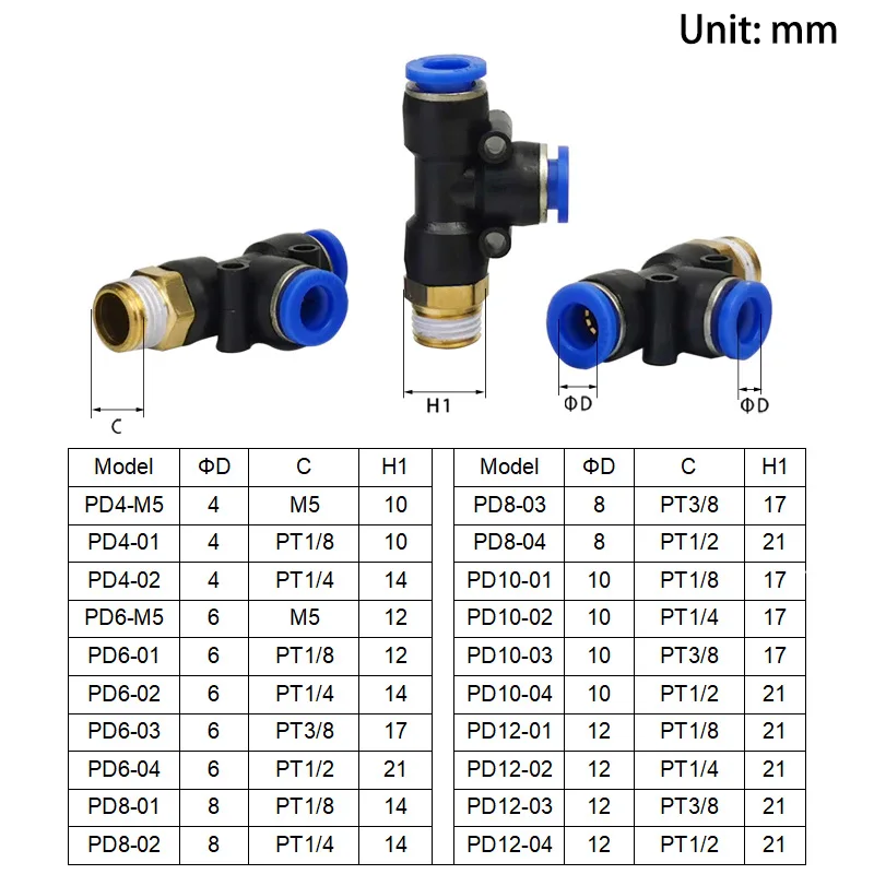 

PD 30PCS Pneumatic Fittings 4mm to 12mm Hose Tube 1/4" 1/8" 3/8" 1/2"BSP Male Thread T Shape Tee Air Connector Pipe Coupler