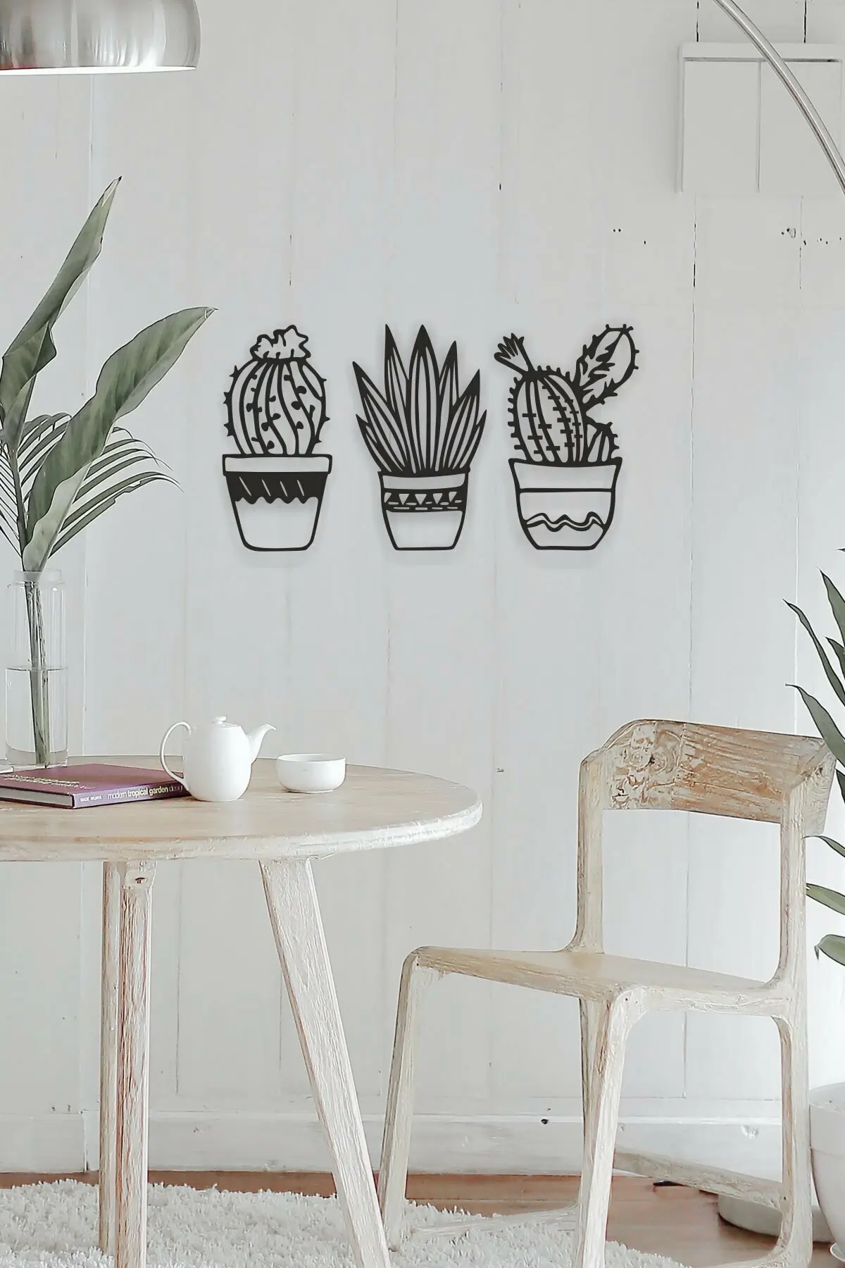 

Wood Wall Decor Cactus Flower Vase Black Color Laser Cut Modern Nature Desert Home Office New 3D Creative Stylish 2021 Modern