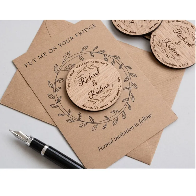 Персонализированные деревенские свадебные подарочные магниты деревянные