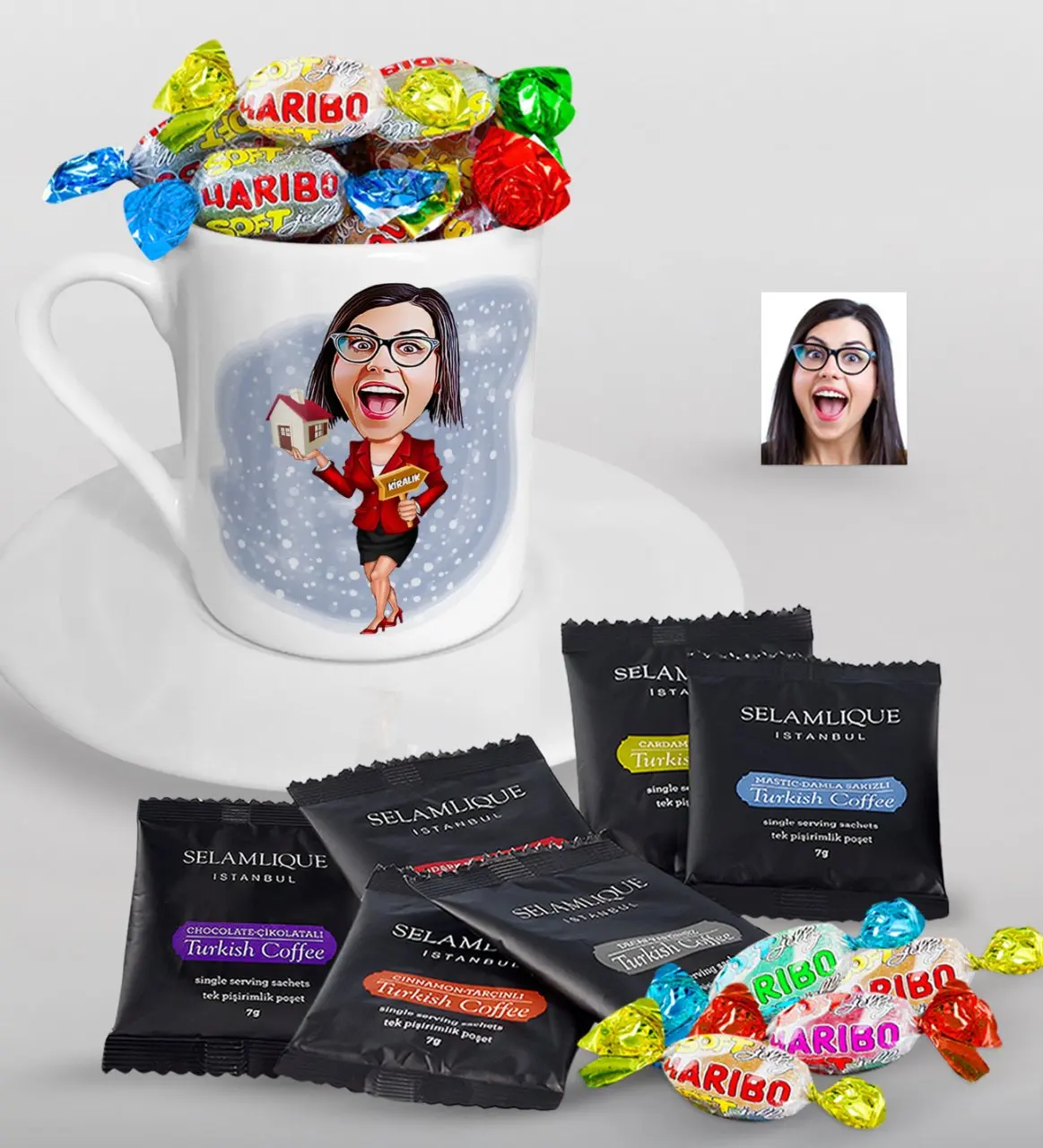 Индивидуальный Женский агент по недвижимости карикатура чашка для кофе турецки