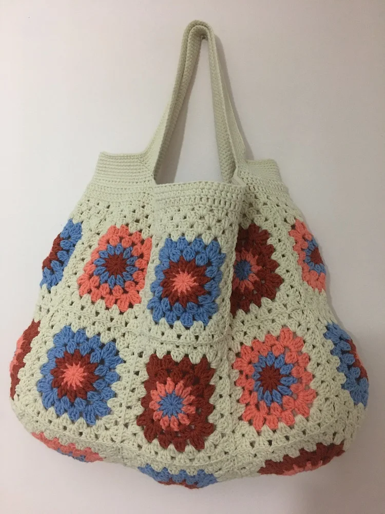 Light Beige Granny Square Bag CrochetShoulder Bag Beige Crochet Handbag Summer Bag Beach Bag Tote Bag Retro Bag Hippie Bag