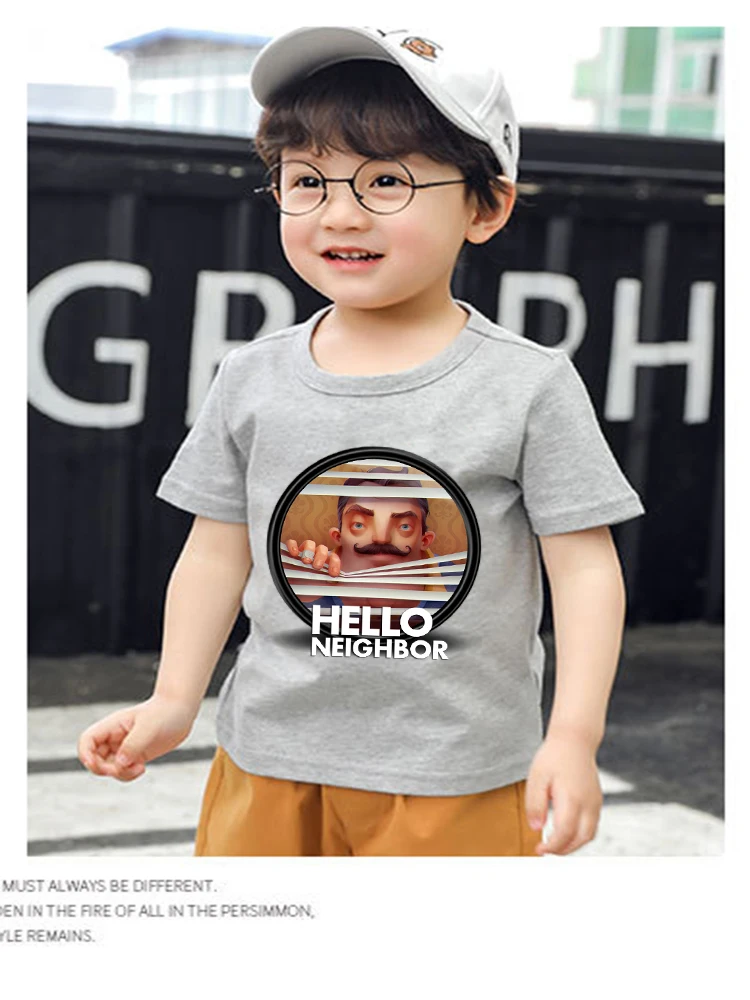 2021 г. летняя футболка с принтом Hello Neighbor для детей от 2 до 14 лет Детские рубашки