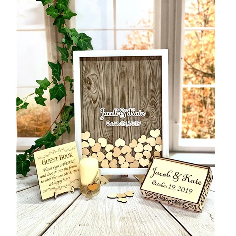 Пользовательские сердца Гостевая книга в деревенском стиле альтернативный drop box