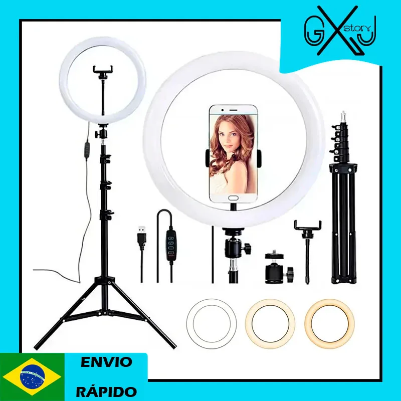 

Ring Light Full Light Portable 26cm + Tripod 2m Top Photography Video Blogger Tiktok Light Lighting Makeup Shipping BR