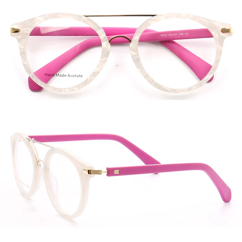 Montura de gafas redondas Vintage para hombre y mujer, gafas ópticas con montura plana de acetato, gafas graduadas Retro de doble puente