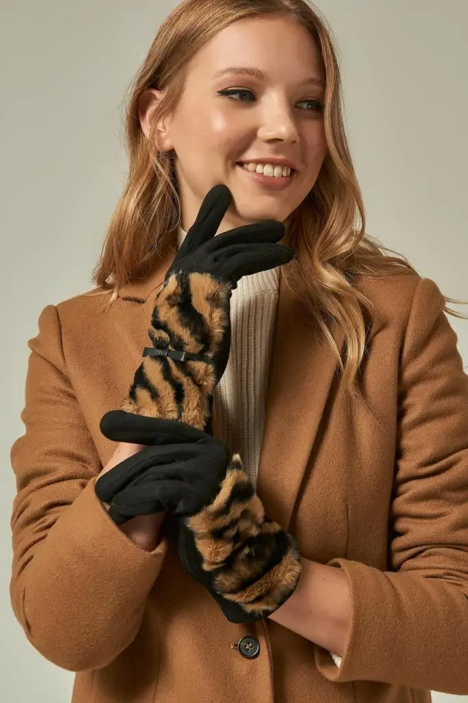 12928 черные замшевые перчатки с принтом зебры|Перчатки для мальчиков| |