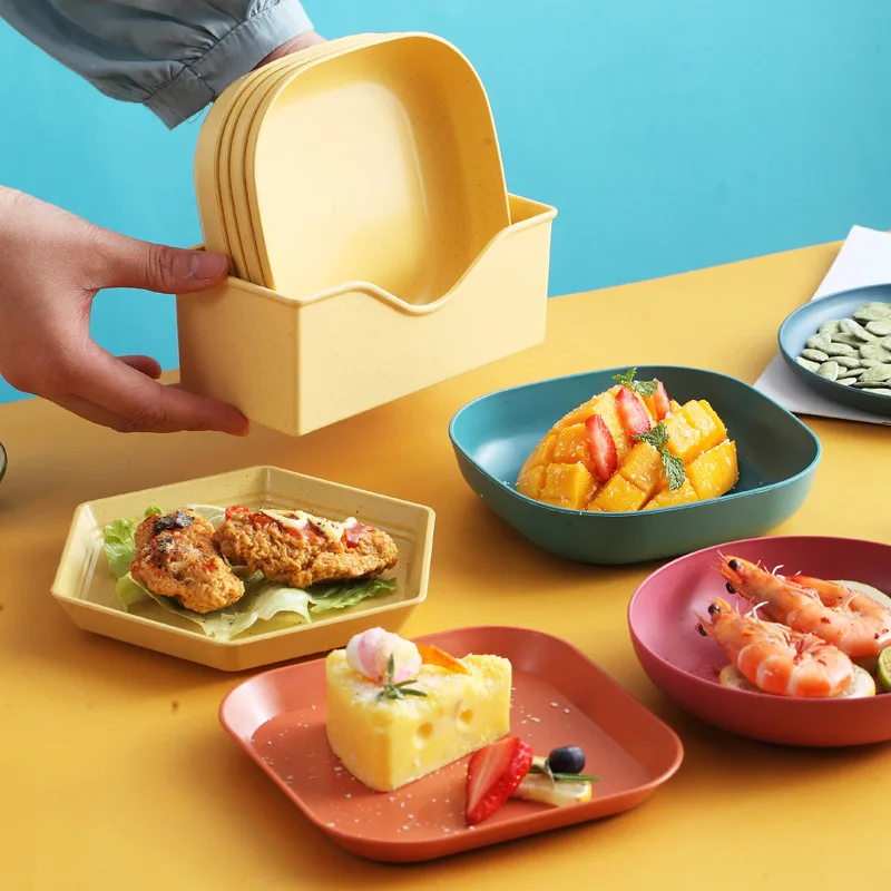 Набор тарелок с основанием комплект из 5 квадратных круглых салатных мисок