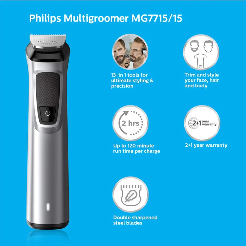 Электробритва Philips MG7715 перезаряжаемый триммер для бороды и тела 13 названий