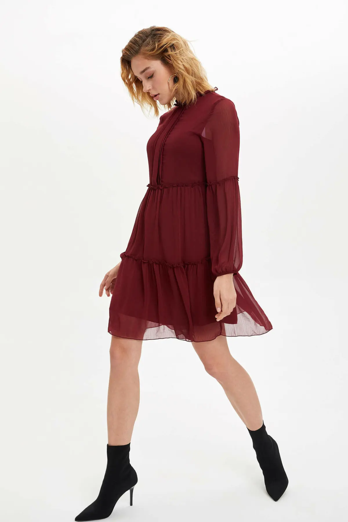 DeFacto женские зимние шифоновые платья цвета красного вина стильные вязаные с