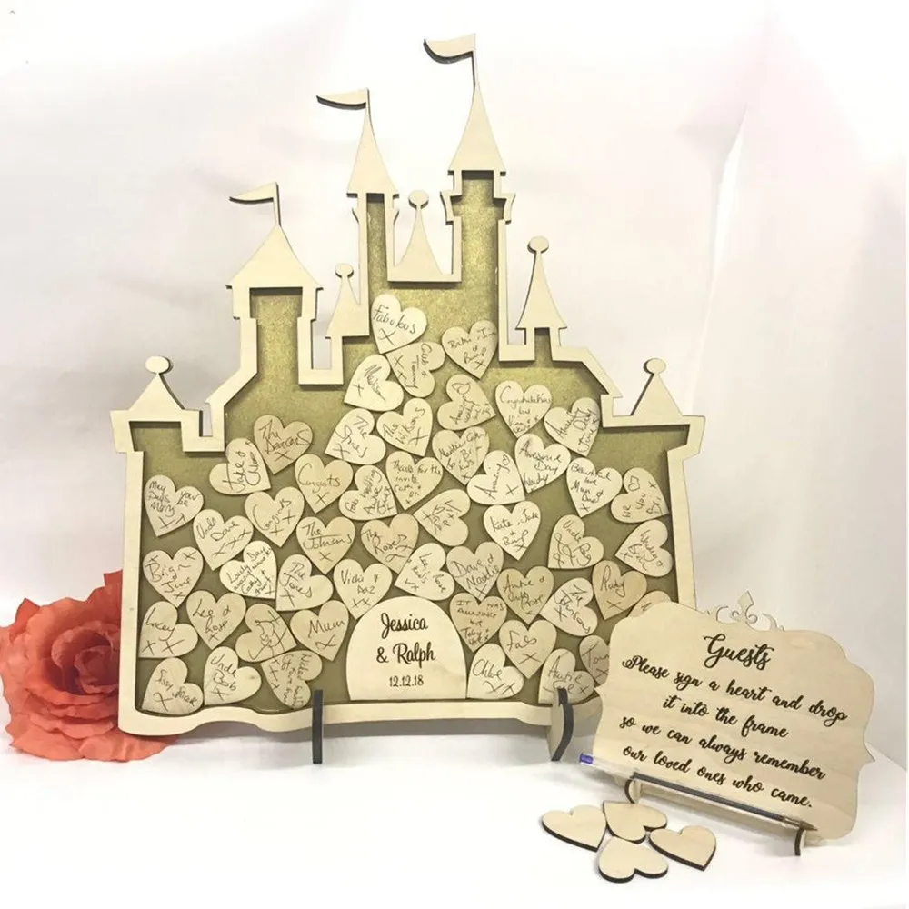 Золотистая розовая деревянная Гостевая книга с замком для свадьбы на заказ