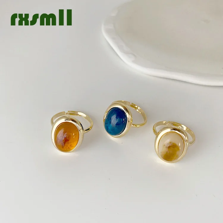 

French Vintage Resin Rings For Women Classic Corlorful Big Open Rings Statement Geometric Oval Ring Gift Wholesale