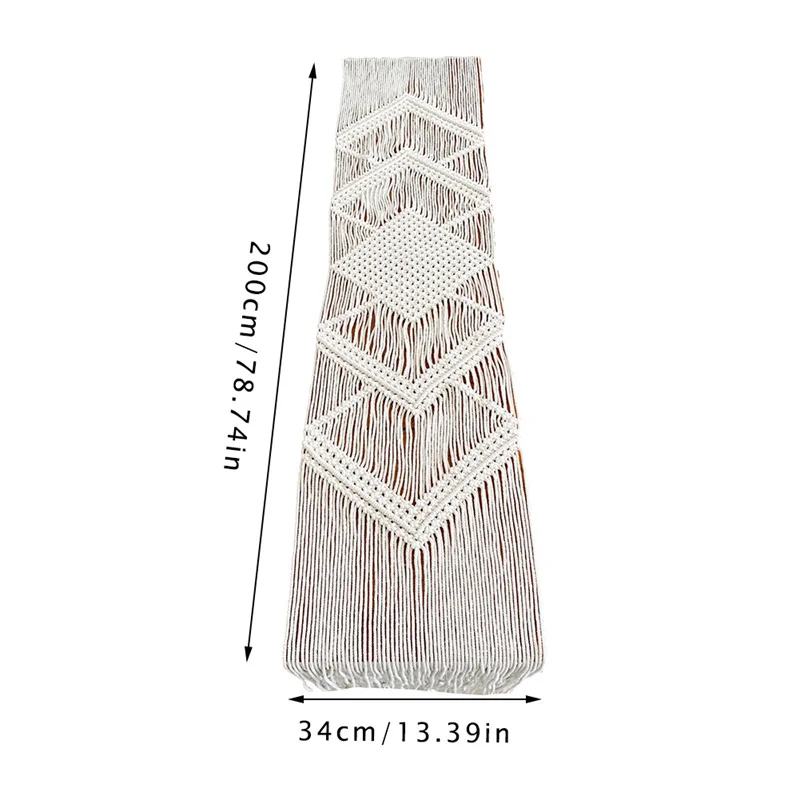 

Bohemian Table Runner Handmade Table Bed Tapestry Hand-woven Macrame Table Runner With Tassels Wedding Party Home Decoration