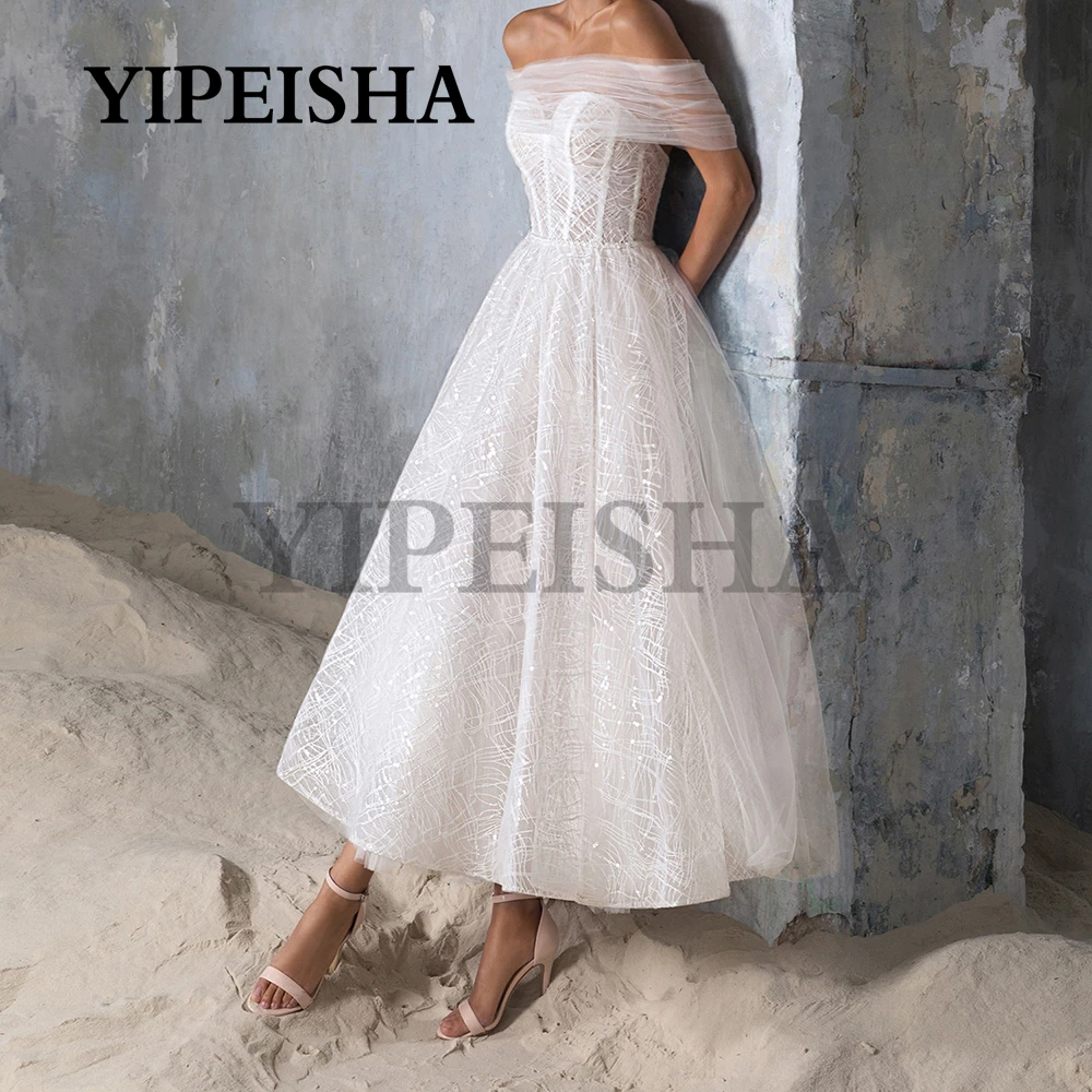 

Boat Neck A-Line Tulle Prom Gown Backless Off The Shoulder Simple Tea-Length Evening Party Gwon robes de soirée vestidos فساتين