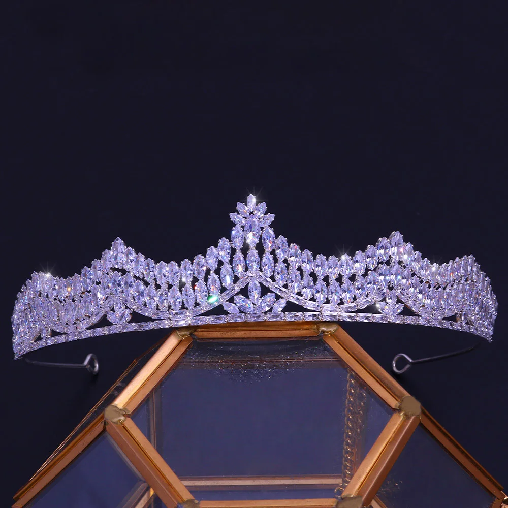 

Bling Round Wedding Crown Hair Jewelry Bridal Headpiece for Women Baroque Pageant Zirconia CZ Crown Bridesmaid Hair Accessories