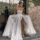Платье Свадебное без бретелек с высоким разрезом, фатиновое роскошное с бисером и застежкой-молнией, без бретелек, на заказ
