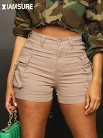 iamsure casual big pockets cargo shorts sexy slim solid basic mid waisted shorts women 2022 summer fashion ladies streetwear